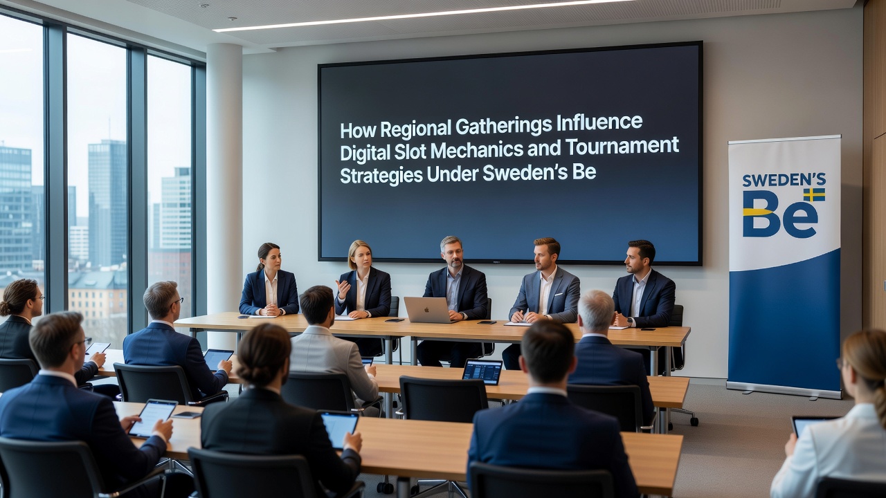Players reviewing tournament brackets and slot volatility settings during a regional Swedish gaming meetup